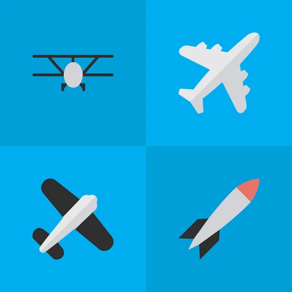 Wektor ilustracja zestaw ikon proste samolotu. Elementy lotnictwa, samolot, bomby i inne jednostki synonimy, rakiet i samolotów. — Wektor stockowy
