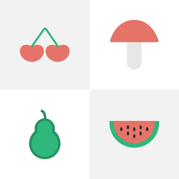 Vektorové ilustrace sada ikon jednoduché zahradnictví. Prvky Berry, houba, meloun a další synonyma meloun, hrušky a Berry. — Stockový vektor