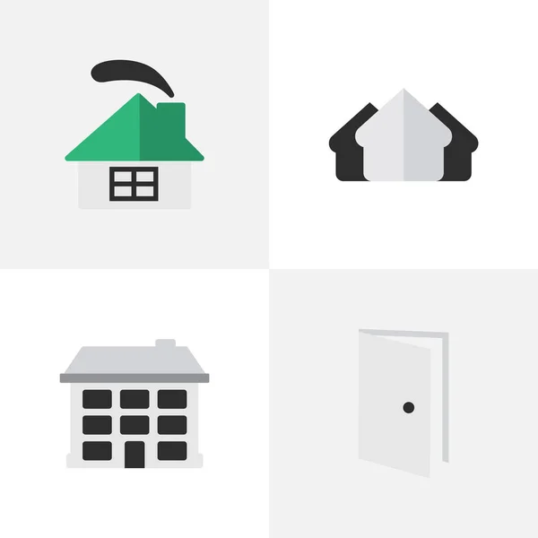 Vector Illustration Set of Simple Estate Icons. Elementos Vivienda, Entrada, Estructura y Otros Sinónimos Abrir, Entrada y Finca . — Vector de stock