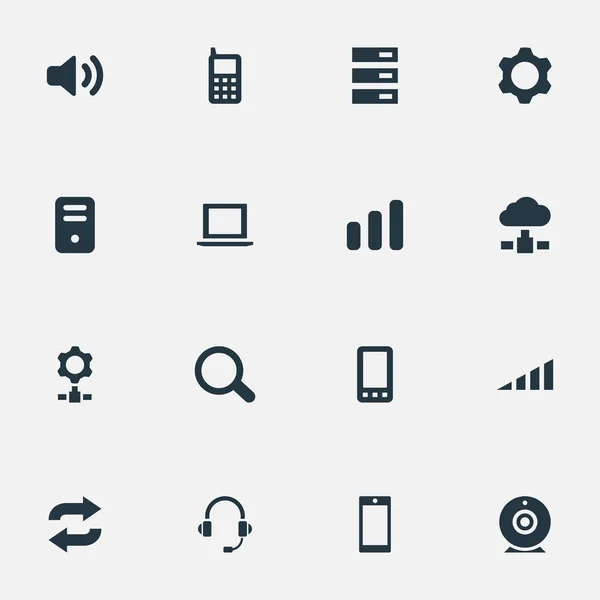 Vektor Illustration uppsättning enkel teknik ikoner. Element telefon, hörlurar, Laptop och andra synonymer källa, Data och uppdatering. — Stock vektor