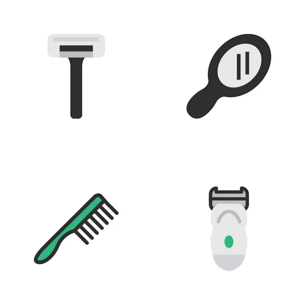 Conjunto de ilustração vetorial de ícones de barbeiro simples. Elementos escova de cabelo, raspador, Eletrônico e outros Sinônimos Ferramenta, Pentear e Eletrônico . — Vetor de Stock