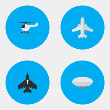 Vektör çizim basit uçak simgeler kümesi. Öğeleri Balonlar, helikopter, uçan araç ve diğer eş anlamlı uçak, helikopter ve zeplin.