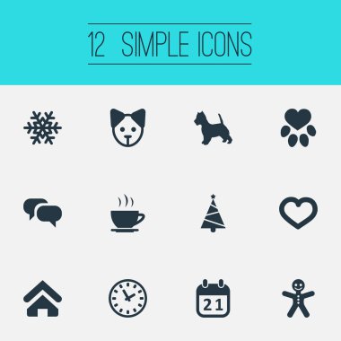 Vektör çizim basit ev simgeler kümesi. Öğeleri köknar, sıcak içecek, kış ve diğer eş anlamlı tarihi, çay ve kar.