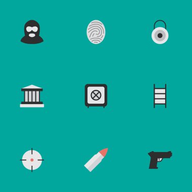 Vektör çizim basit suç simgeler kümesi. Öğeleri Vault, ceza, kilit ve diğer eş anlamlı ızgara, suç ve korumalı.