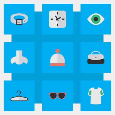 Vektör çizim basit araç simgeler kümesi. Öğeleri kayış, Jersey, gözlük ve diğer eş anlamlı koku bel ve şapka.