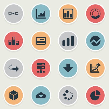 Vektör illüstrasyon iş basit simgeler kümesi. Öğeleri çift ok, veri gönderme, döngüsü grafiği ve diğer eş anlamlı bağlantı grafik ve koordine.