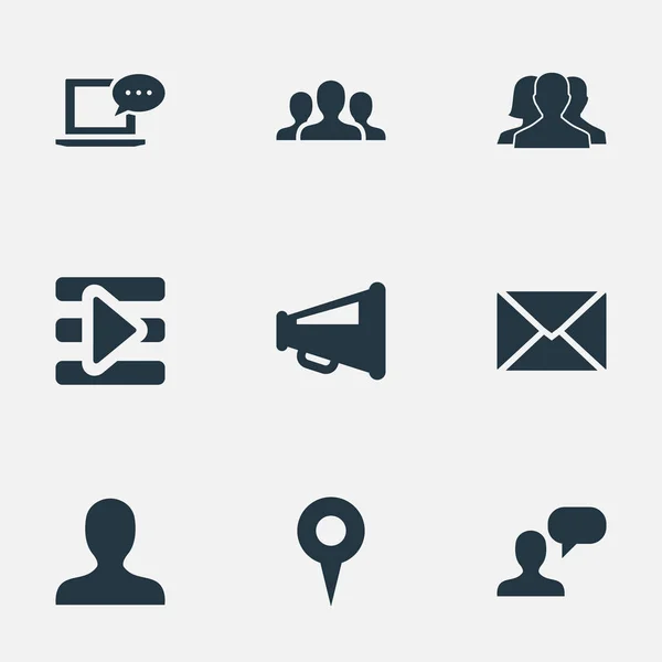 Vector illustratie Set van eenvoudige Media iconen. Elementen nieuwe Mail, punt, Team en andere synoniemen-netwerk, Internet en Postvak in. — Stockvector