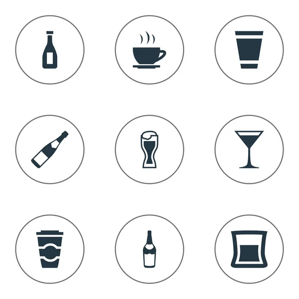Conjunto de ilustração vetorial de ícones de bebidas simples. Elementos Chá, Vidro, Lager E Outros Sinônimos Cosmopolita, Copo E Cerveja . — Vetor de Stock