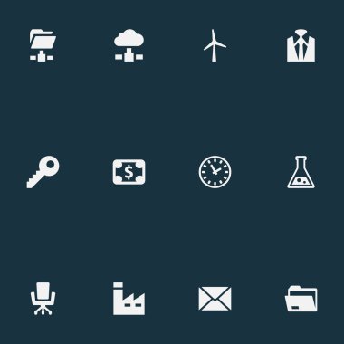 Vektör çizim basit B2b simgeler kümesi. Öğeleri Flask, saat, klasör Ağ ve diğer eş Download, veritabanı ve Rüzgar.