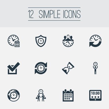 Vektör çizim basit zaman simgeler kümesi. Öğeleri Tablet, kalkan, yineleme ve diğer eş anlamlı toplantı yükleme ve Evet.