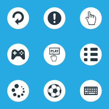 Vektör çizim basit eğlence simgeler kümesi. Öğeleri görevler, uyarı, futbol ve diğer eş anlamlı görevleri başlangıç ve imleç.