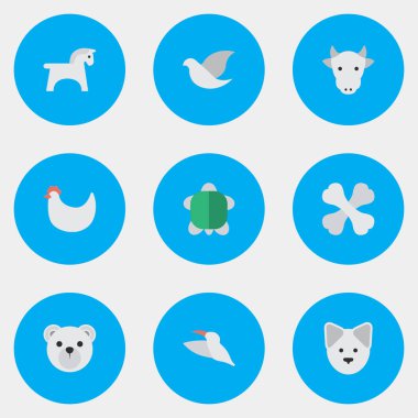 Vektör çizim basit Fauna simgeler kümesi. Öğeleri Kine, kaplumbağa, Panda eş anlamlı kuş, ayı ve Panda.