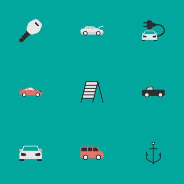 Vektör çizim basit trafik simgeler kümesi. Öğeleri otomobil, armatür, ücret ve diğer eş anlamlı anahtar, Aile ve şarj.