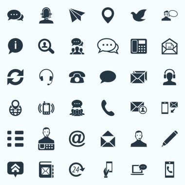 Vektör çizim Set basit simgeler bağlayın. Öğeleri konum, ev, kulaklık ve diğer eş dileğiyle, genel işaretlemek ve yenileme.