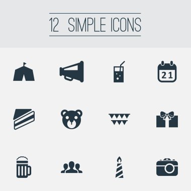 Vektör çizim basit kutlama simgeler kümesi. Öğeleri kamera, süslemeleri, akşam olay ve diğer eş anlamlı parça, bira ve Pub.