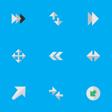 Vektör çizim basit oklar simgeler kümesi. Öğeleri, imleç, geri ve diğer eş, hareketli ve geri alma.