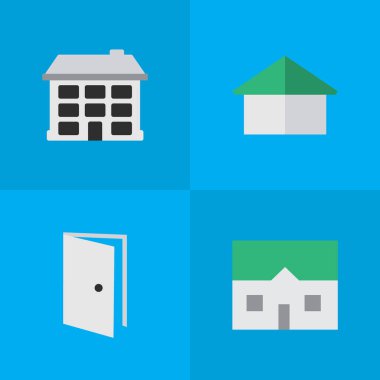 Vektör çizim basit Emlak simgeler kümesi. Öğeleri House, giriş, Mimarlık ve diğer eş açın, kapı ve giriş.