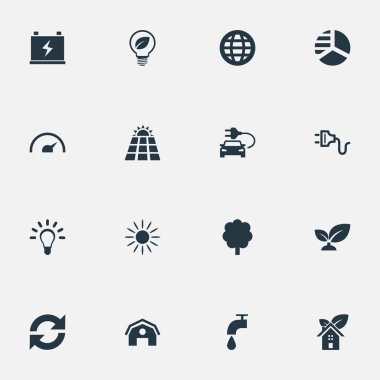 Vektör çizim basit yeşil simgeler kümesi. Öğeleri Earth, yeniden kullanım, ampul ve diğer eş anlamlı ampul tedarik ve Panel.