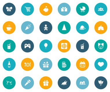 Vektör çizim basit tatil simgeler kümesi. Öğeleri sabah kahvesi, Bebek, hediye ve diğer eş anlamlı çadır Fizz ve çay.