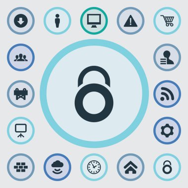 Vektör çizim basit arayüzü simgeler kümesi. Öğeleri oluşturarak, istemci ve kullanıcı kablosuz kilit koruma, takım ve diğer eş,.