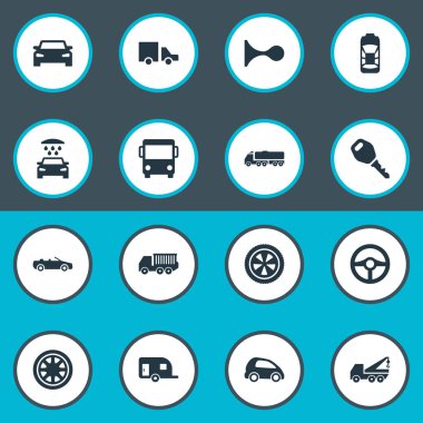 Vektör çizim basit otomobil simgeler kümesi. Öğeleri aktarım Temizleme, kafes, tamir ve diğer eş anlamlı daire, oyuncak ve kamyon.