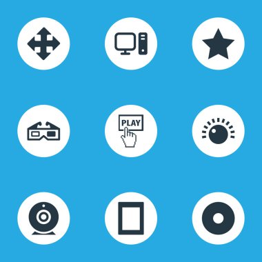 Vektör çizim basit oyun simgeler kümesi. Öğeleri sinema, Dvd, ekran ve diğer eş anlamlı yönü, oyun ve Dvd.