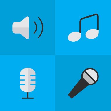 Vektör çizim basit Melody simgeler kümesi. Öğeleri ses gücü, müzik işareti, Mike ve diğer eş imzalamak, yapmak ve Not.