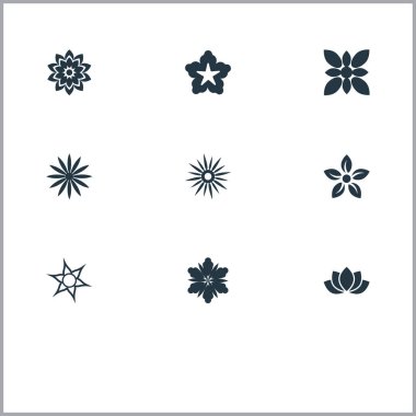 Vektör çizim basit simgeler kümesi. Öğeleri selvi, süsleme, kamelya ve diğer eş çiçek, çiçek açması ve zafer.