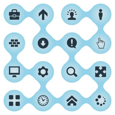 Vektör çizim basit Web simgeler kümesi. Öğeleri işaretçi, House, bavul ve diğer eş anlamlı hayal gücü, vida ve saat.