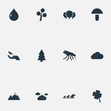 Vektör çizim basit Geo simgeler kümesi. Öğeleri doğa koruma, Pinnacle, deniz ve diğer eş anlamlı meteoroloji bitki ve gurme.