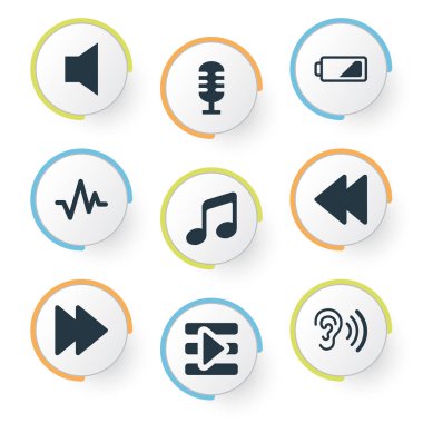Vektör çizim basit bir müzik simgeler kümesi. Öğeleri Mike, ileri, müzik simgesi ve diğer eş anlamlı koleksiyonu, düşük ve müzik.