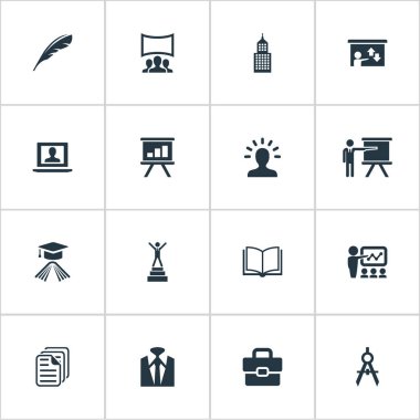 Vektör çizim basit eğitim simgeler kümesi. Öğeleri hayal, kişisel bavul, mimar hazırlanması ve diğer eş anlamlı kitap, zarif ve Admin.