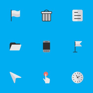 Vektör çizim basit bir menü simgeler kümesi. Öğeleri afiş, çöp tenekesi, dosya ve diğer eş anlamlı Smartphone, Bin ve telefon.