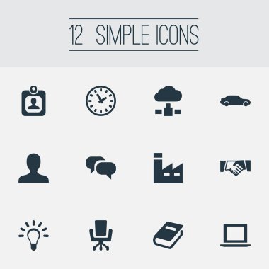 Vektör çizim basit ticaret simgeler kümesi. Öğeleri bulut depolama, kitap, otomotiv ve diğer eş anlamlı dostluk, Hatchback ve sohbet.