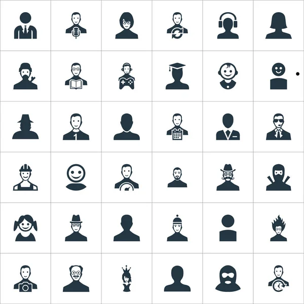 Vector Illustration Set of Simple Human Icons (en inglés). Elementos Narrador, Trabajador de Oficina, Agente y Otros Sinónimos Negocio, Estudiante y Científico . — Archivo Imágenes Vectoriales