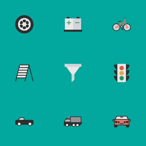 Vector Illustration Set of Simple Traffic Icons (en inglés). Elementos Semáforos, Reciclaje, Auto Y Otros Sinónimos Percolador, Suv Y Acumulador . — Vector de stock