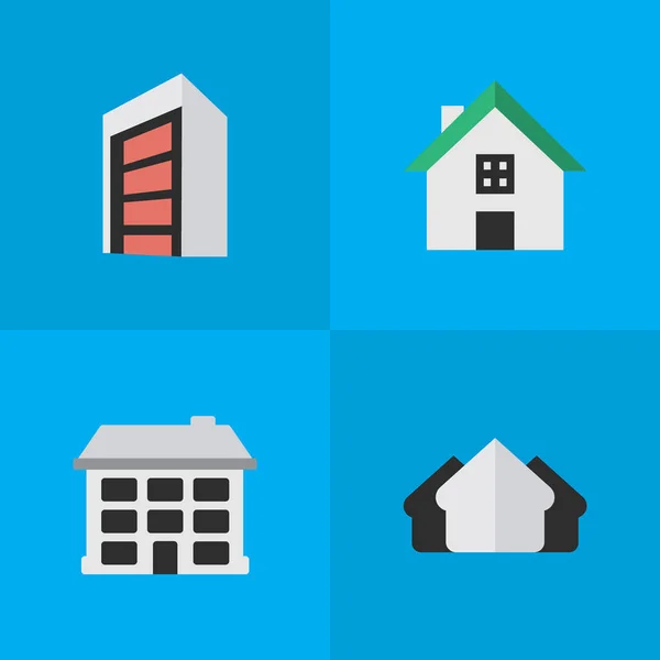 Vector illustratie Set van eenvoudige echte iconen. Eigenschap van de elementen, bouw, structuur en andere synoniemen huis, gebouw en bouw. — Stockvector