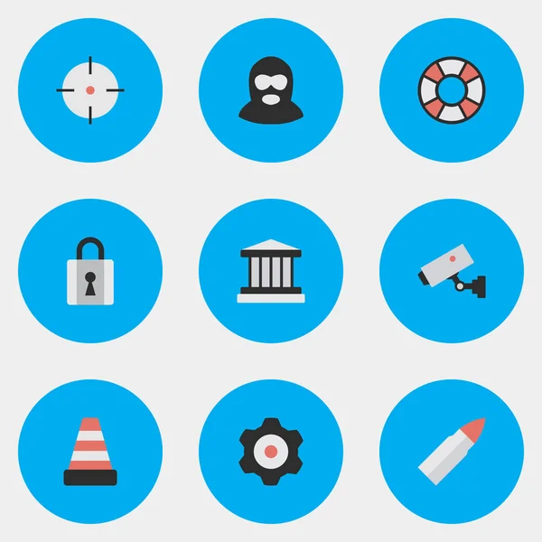 Vector Illustration Set Of Simple Offense Icons. Elements Supervision, Shot, Closed And Other Synonyms Cogwheel, Lifesaver And Gun. — Stock Vector