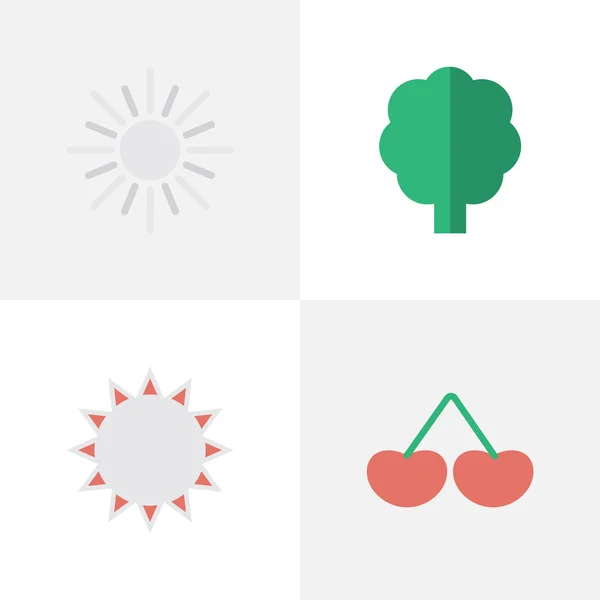 Vektor Illustration uppsättning enkel Trädgårdsskötsel ikoner. Element solen, trä, soliga och andra synonymer Cherry, träd och skog. — Stock vektor