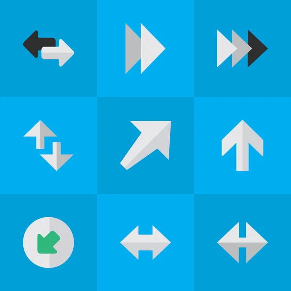 Illustrazione vettoriale Set di icone indicatore semplice. Elementi verso nord-ovest, sud-ovest, indicatore e altri sinonimi ovunque, in alto e in alto . — Vettoriale Stock