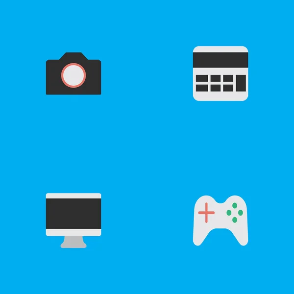 Vektor Illustration Set einfacher Geräte-Symbole. Elemente Buchhaltung, Gamepad, Fotoapparat und andere Synonyme Taschenrechner, Apparat und Kamera. — Stockvektor