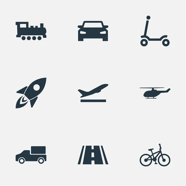 Conjunto de ilustração vetorial de ícones de transporte simples. Elementos Crianças Atividade, Carro, Bicicleta e Outros Sinônimos Rua, Estrada e Transporte . — Vetor de Stock