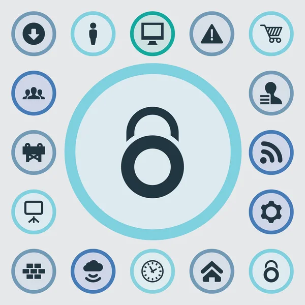 Vektör çizim basit arayüzü simgeler kümesi. Öğeleri oluşturarak, istemci ve kullanıcı kablosuz kilit koruma, takım ve diğer eş,.