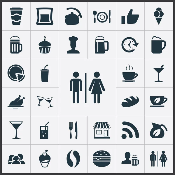 Vector Illustration Set Of Simple Restaurant Icons (dalam bahasa Inggris). Elemen Parents, Glass, Cone And Other Synonyms Kettle, Food And Grill . - Stok Vektor