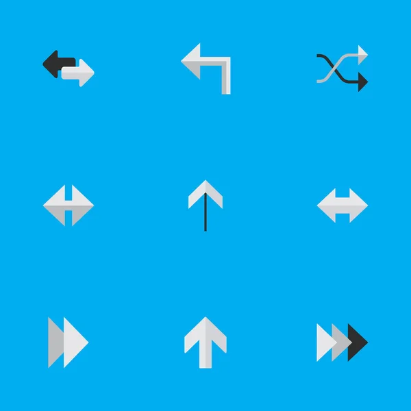 Illustrazione vettoriale Set di icone puntatore semplice. Elementi verso l'alto, In ogni modo, Caoticamente e altri sinonimi Avanti, Avanti e su . — Vettoriale Stock