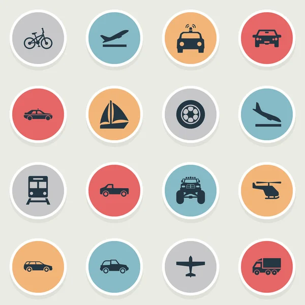 Vektör çizim basit sevk irsaliyesi simgeler kümesi. Öğeleri polis Araba, motor, Metro ve diğer eş anlamlı Araba, gemi ve Jet.