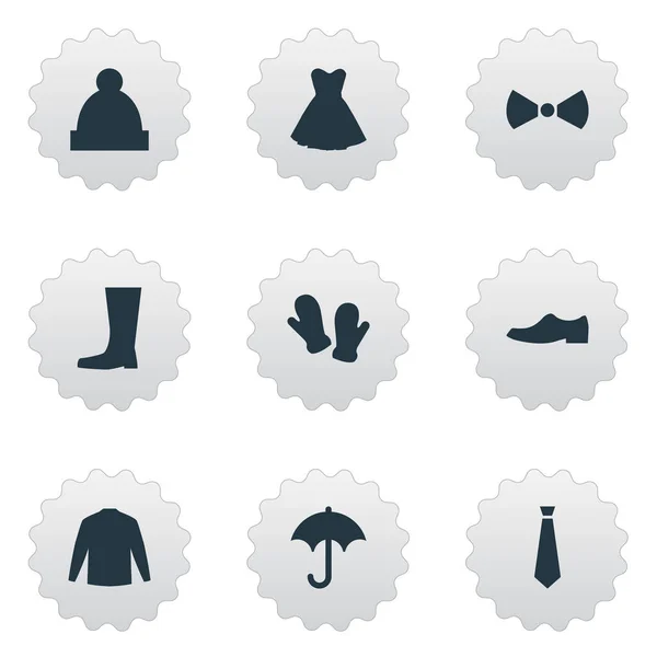 Vektor Illustration Set von einfachen Garderobensymbolen. Elemente Krawatte, Gummistiefel, Eleganz und andere Synonyme Schuhe, lange und Bommel. — Stockvektor