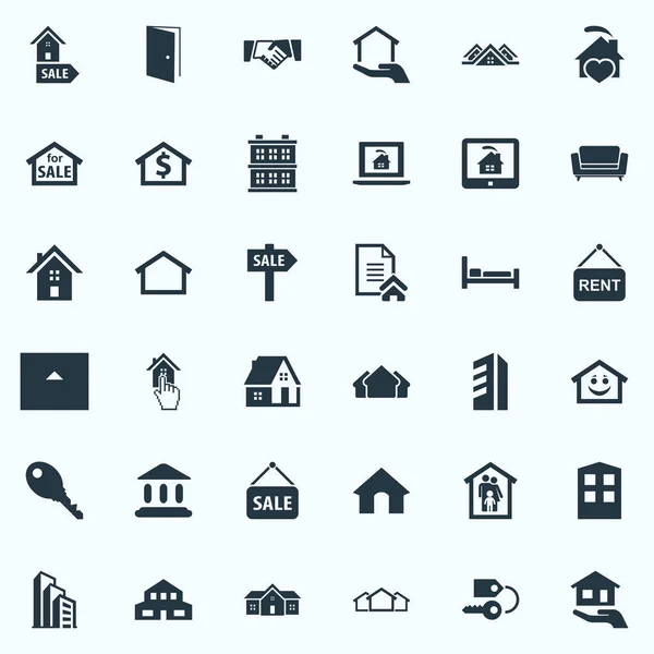 Vector Illustration Set of Simple Property Icons. Familia de los elementos en la casa, llave, granero y otros sinónimos ofrecen, 3 y tres . — Vector de stock
