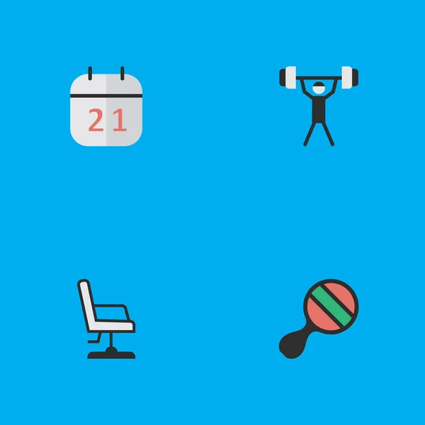 Vector illustratie Set van eenvoudige onderwijs iconen. Elementen Bodybuilding, Racket, datum blok en andere synoniemen Office, kalender en de Lifter. — Stockvector