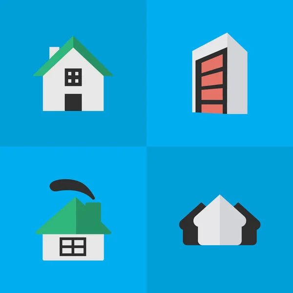 Vector illustratie Set van eenvoudige echte iconen. Elementen bouw, eigendom, woongedeelte en andere synoniemen gebouw, huis en Real. — Stockvector